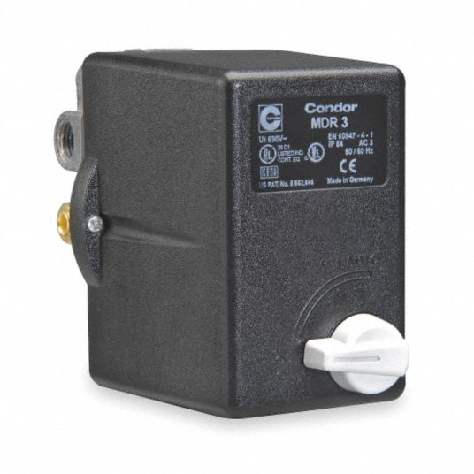 CONDOR USA, INC Pressure Switch: (1) 3/8 in FNPT/(3) 1/4 in FNPT/(4) Port,  140/175 psi, 3PST, Std, 1