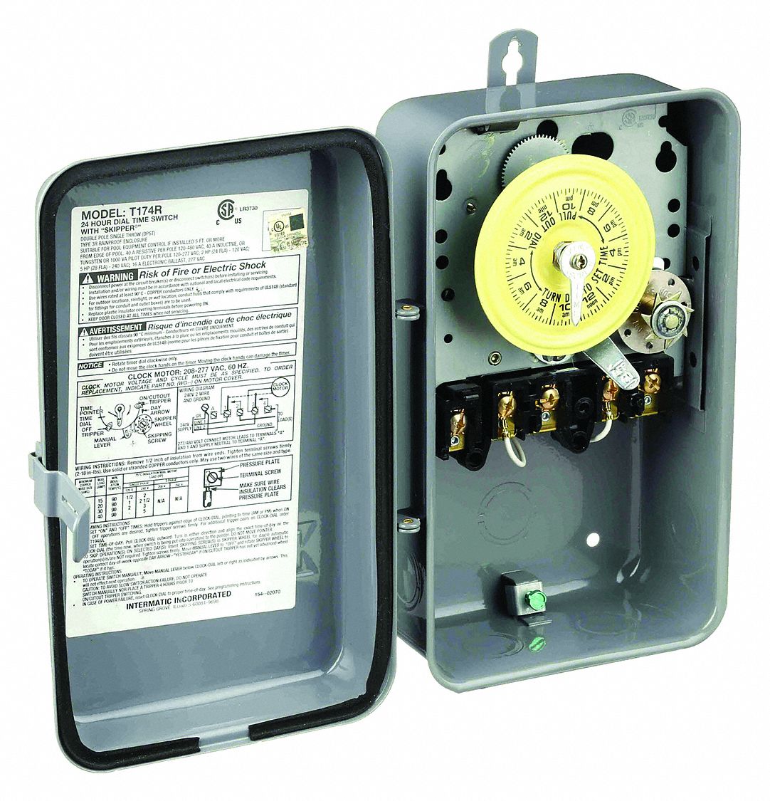 ELECTROMECHANICAL TIMER, 24-HR, DPST, 208-277 V, 40 A, NEM