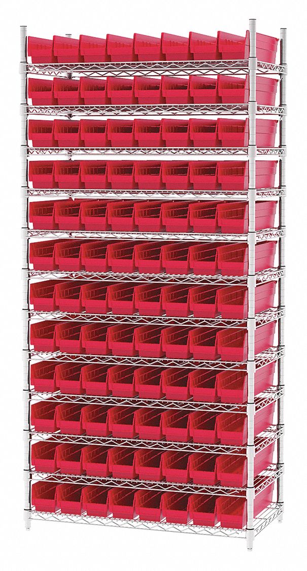 Akro-Mils Wire Shelving Unit, 12 Shelves, 96 Shelf Bins Plastic Storage  Bins