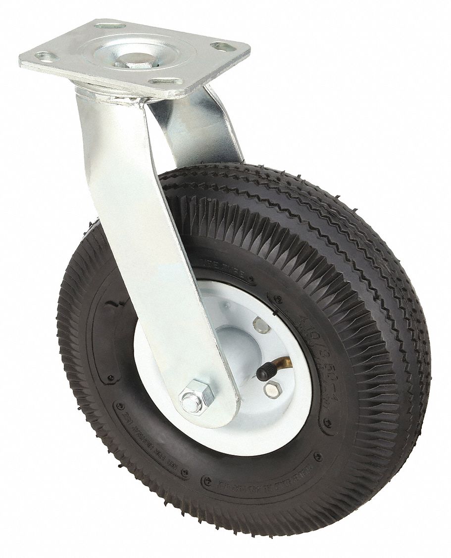 Plate Caster: Swivel, 10 in Wheel Dia., 3 3/4 in Wheel Wd, 12 1/2 in Mounting Ht