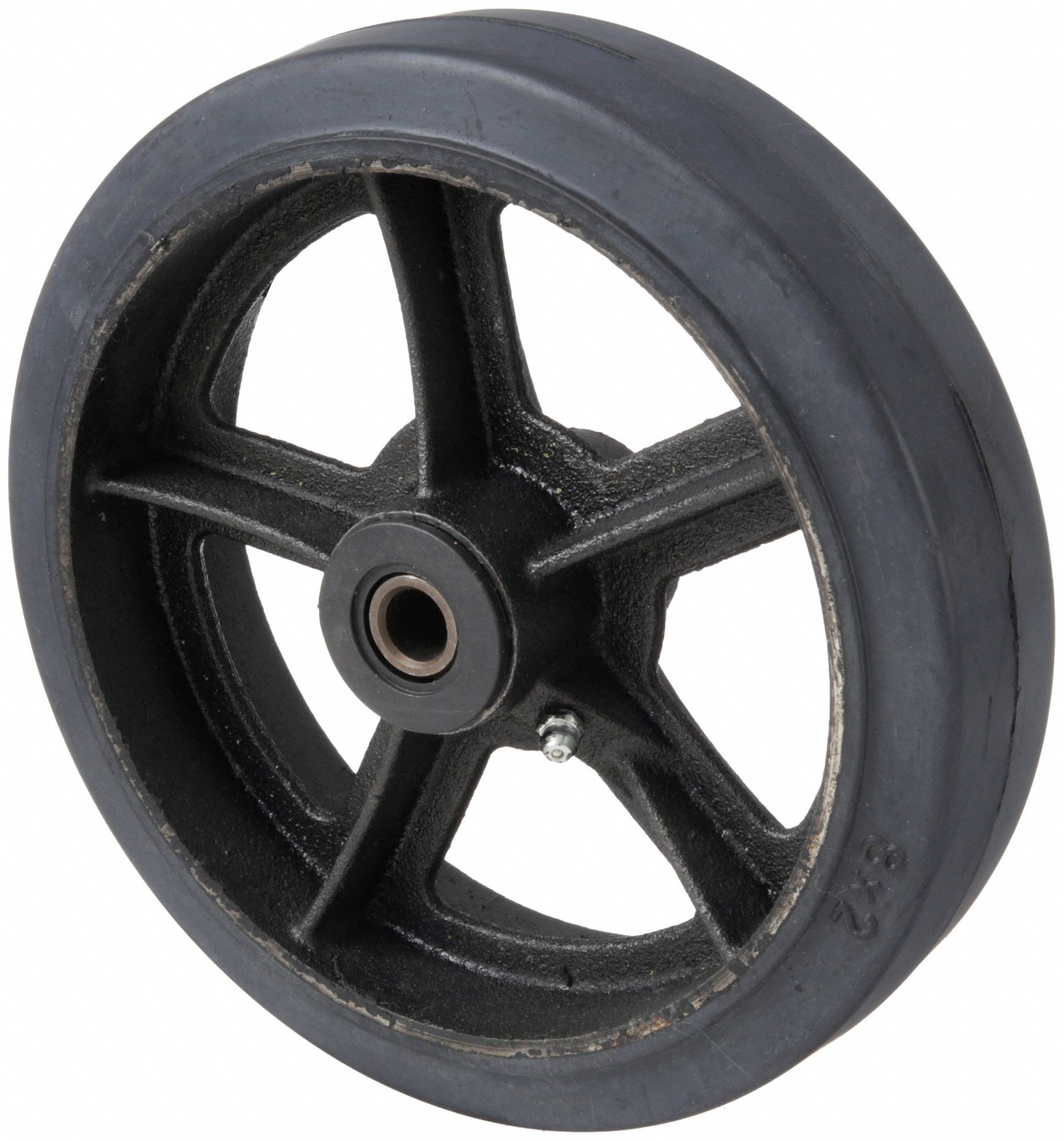 Caster Wheel: 8 in Wheel Dia., 2 in Wheel Wd, Rubber, 600 lb Load Rating, Iron, Std