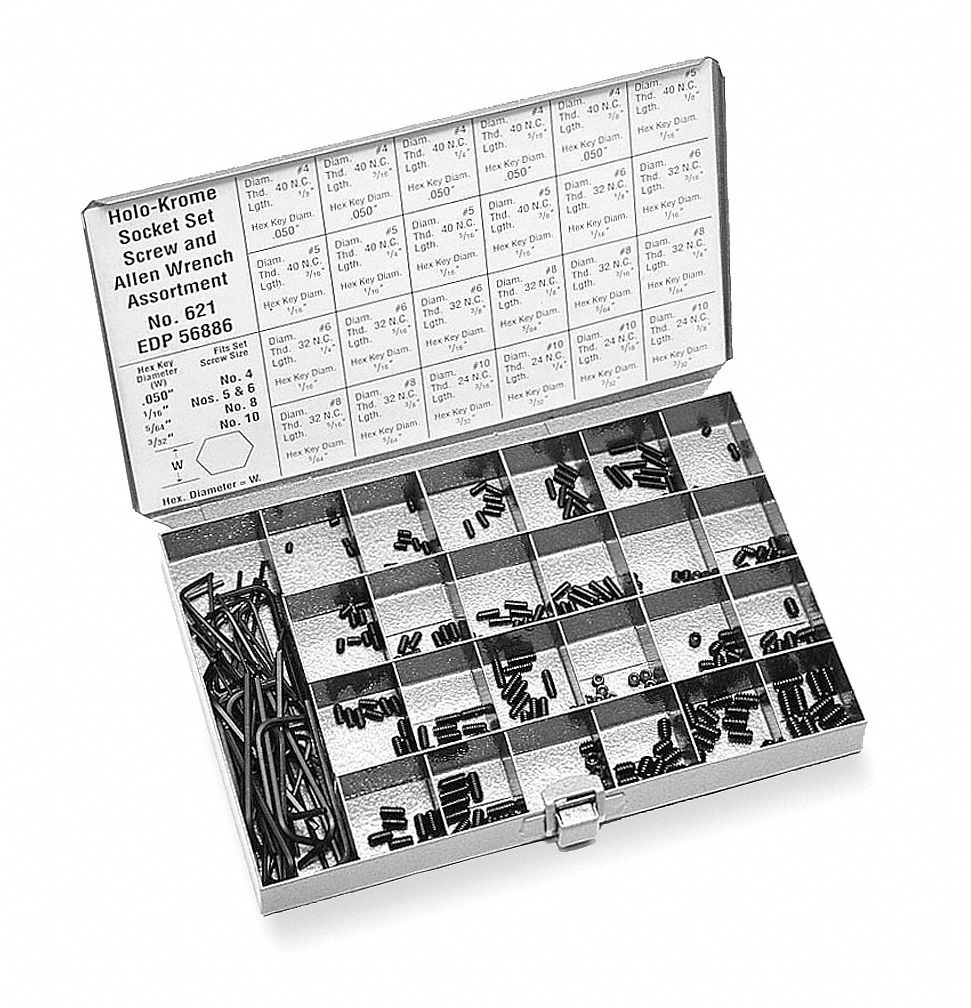 GRAINGER APPROVED Steel Set Screw/Hex Key Kit; Number of Pieces 336