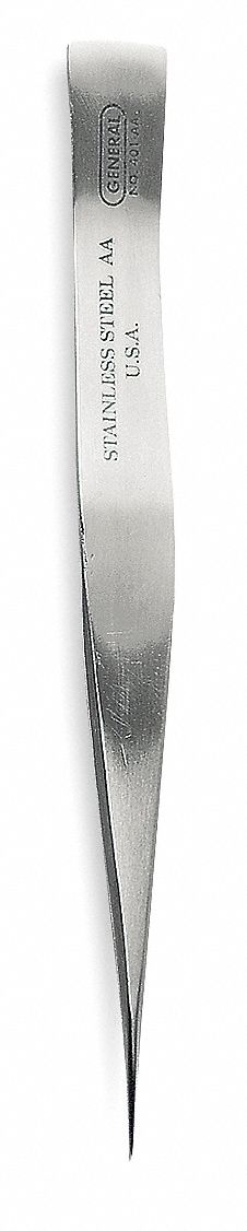 Tweezers: Stainless Steel, Point, Straight Tip, 0.35 mm Tip Thick