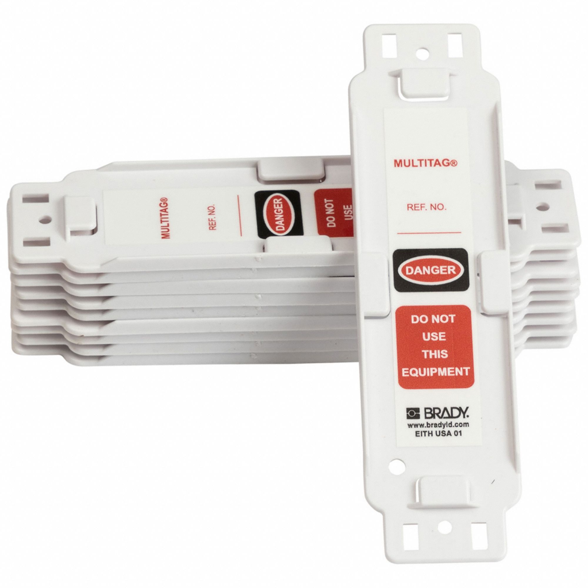 Tag: Danger, 2 1/4 in Wd, 8 1/4 in Ht, Black/Red/White, Rectangle, Plastic, Indoor/Outdoor, 10 PK