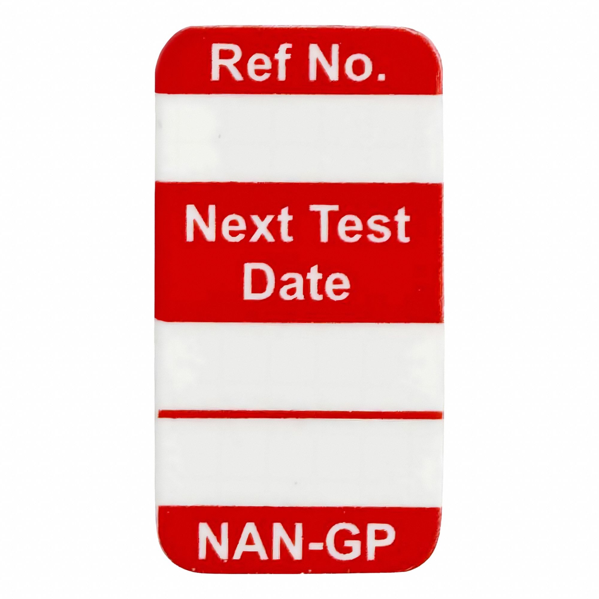 Tag: No Header, 45/64 in Wd, 1 5/16 in Ht, Red/White, Rectangle, Polyester, Outdoor, English, 100 PK