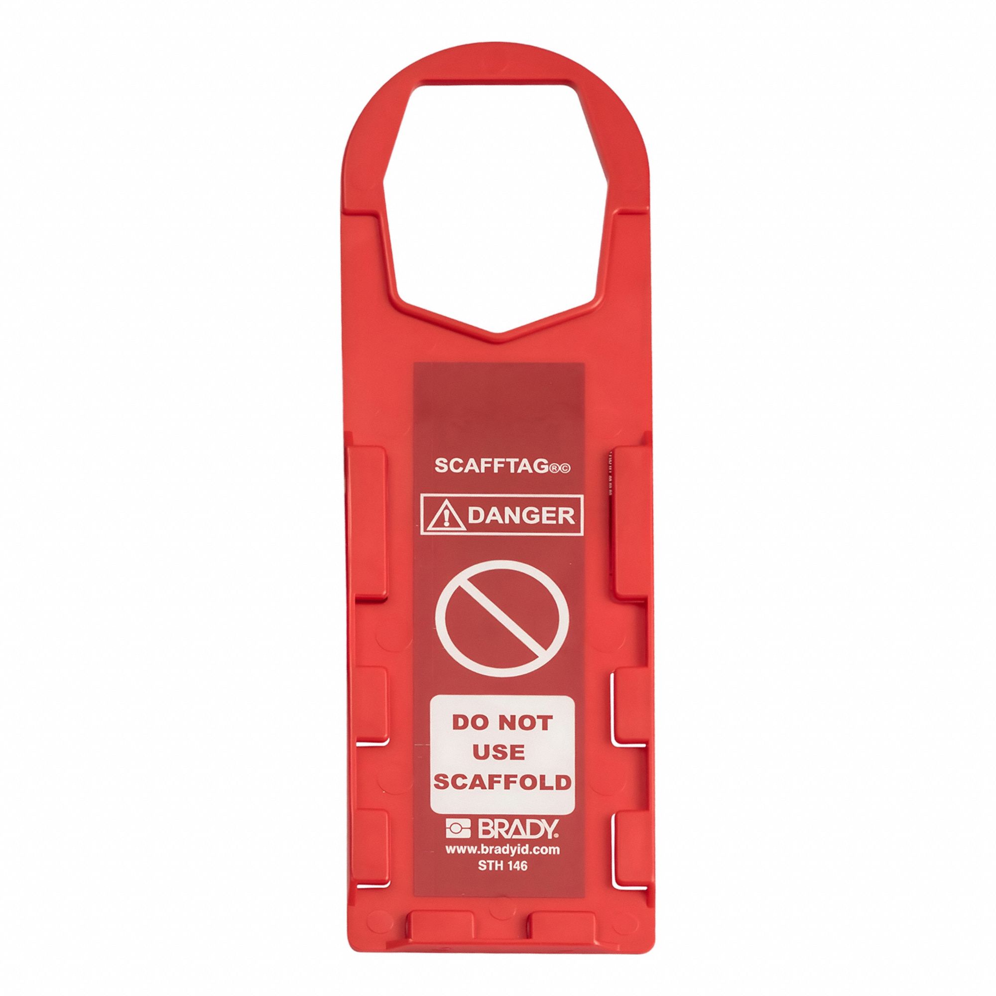 Tag Holder: Danger, 3 1/2 in Wd, 11 3/4 in Ht, Red/White, Rectangle, Plastic, Indoor/Outdoor, 10 PK