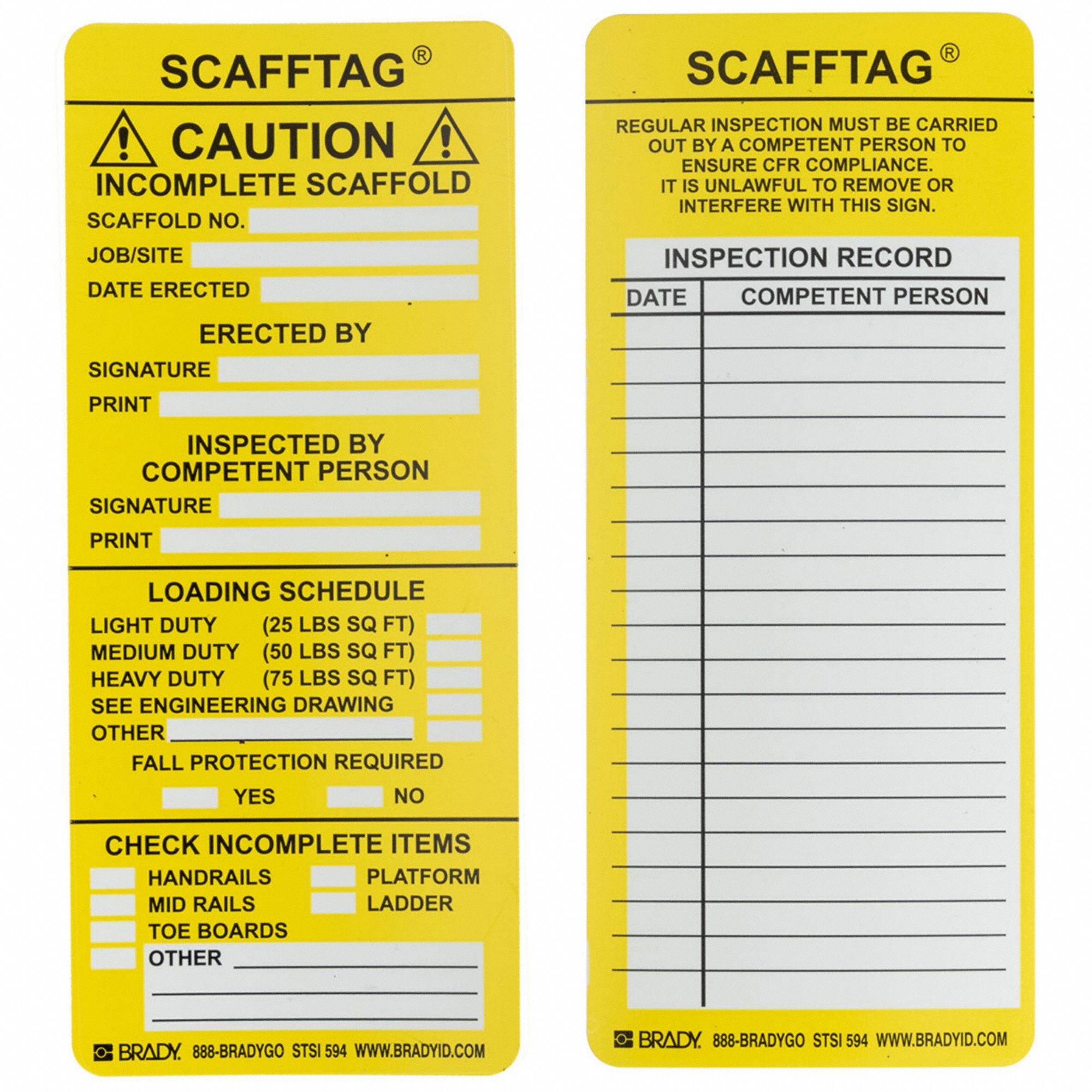 Tag: 3 1/8 in Wd, 7 5/8 in Ht, Black/White/Yellow, Rectangle, Polyester, Outdoor, English, 100 PK