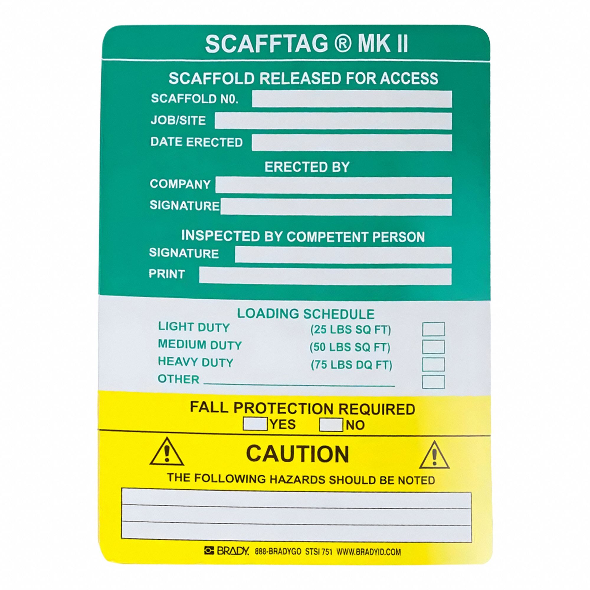 Tag: Scafftag Mkii, 5 3/4 in Wd, 7 5/8 in Ht, Black/White/Yellow, Rectangle, Polyester, 100 PK