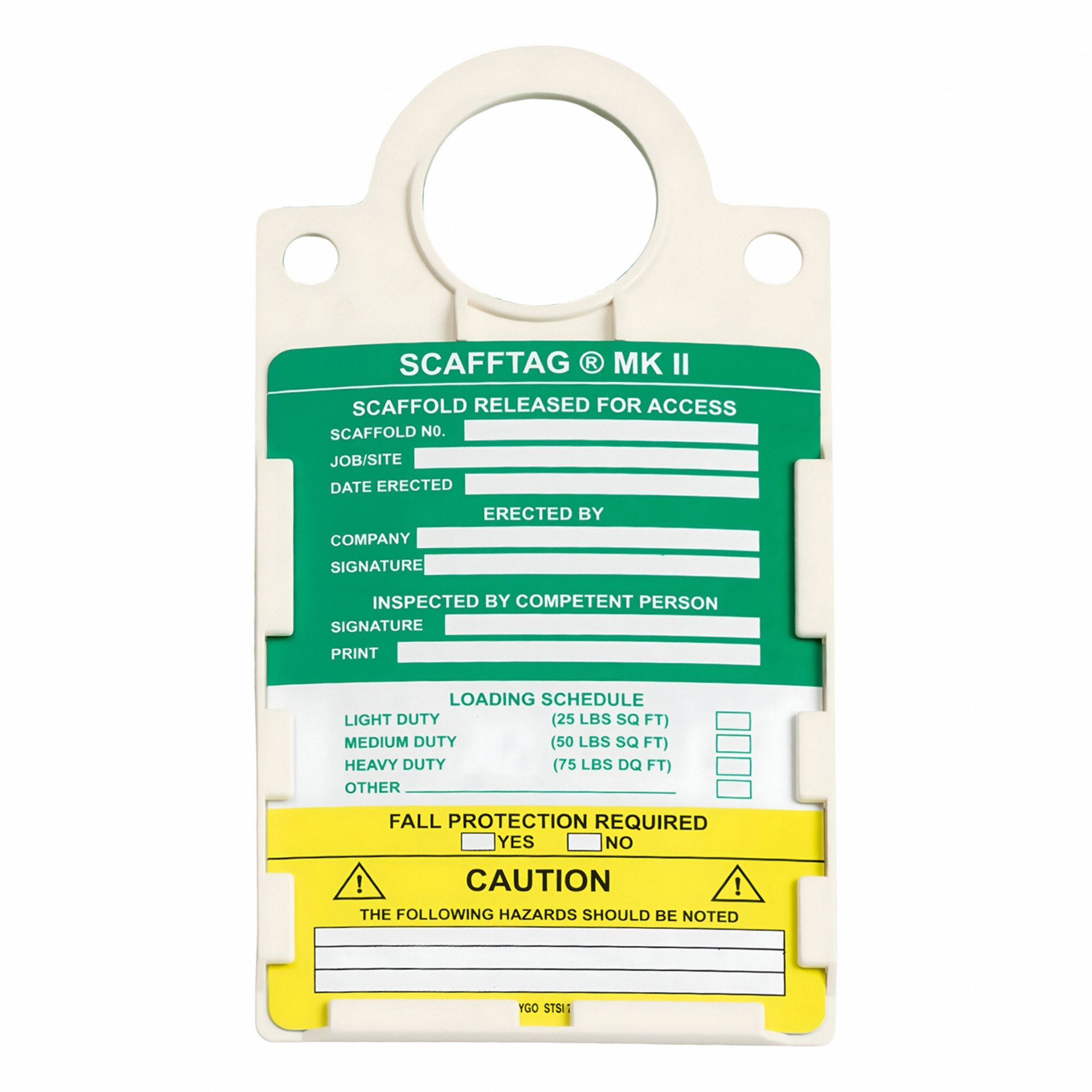 Tag: No Header, 6 in Wd, 11 1/2 in Ht, Green/White/Yellow, Rectangle, PVC, Indoor/Outdoor, English