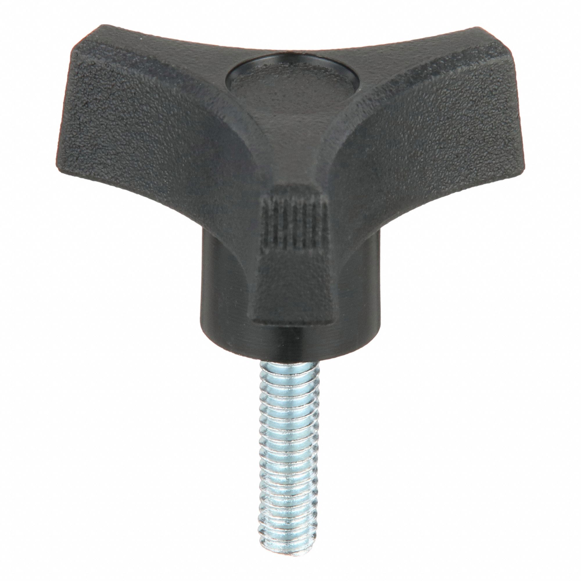 Hand Knob: 3 Point, Plastic w/ Steel Thread, 1/4"-20 Thread, 2 in Dia, Black