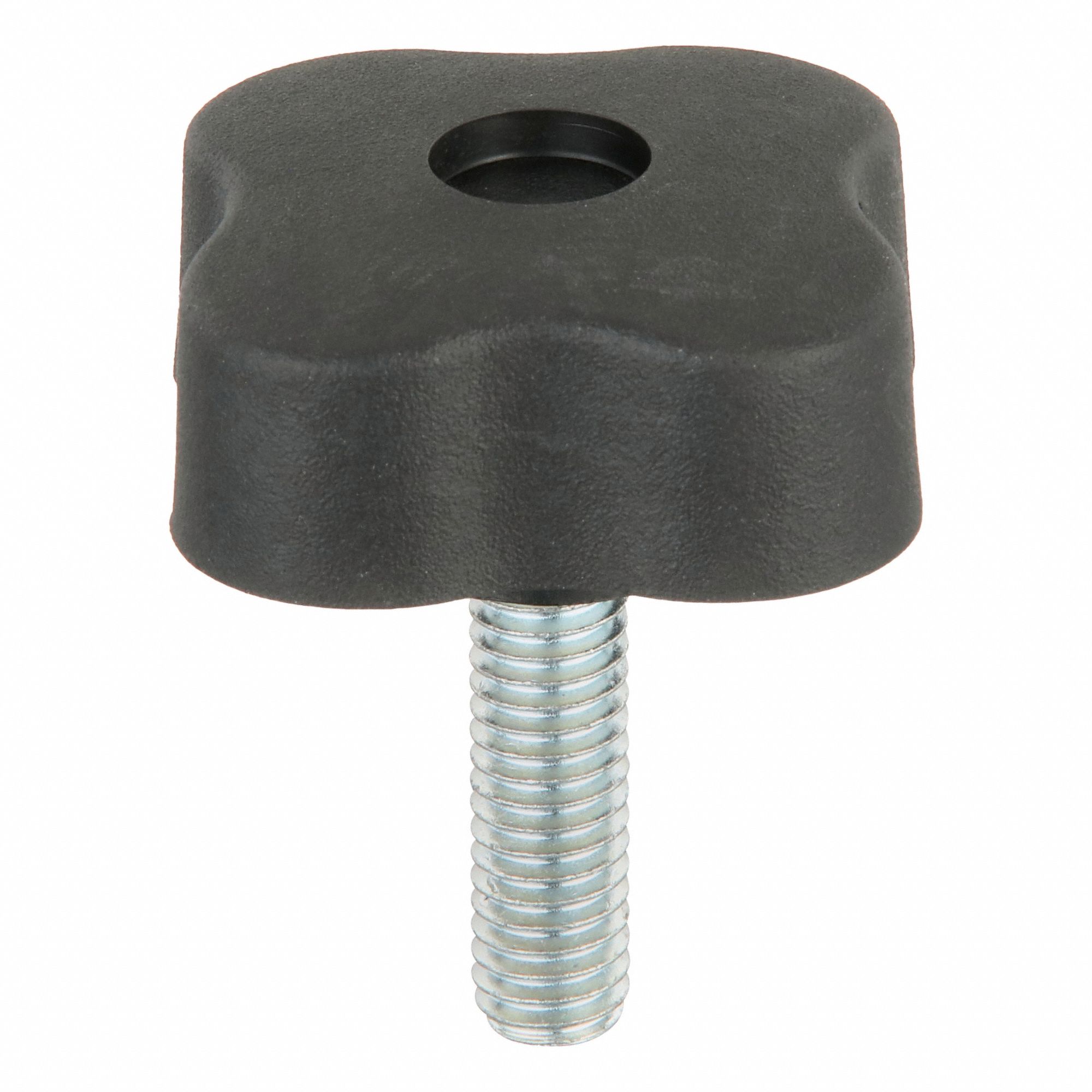 Hand Knob: 4 Point, Plastic w/ Steel Thread, 3/8"-16 Thread, 2 in Dia