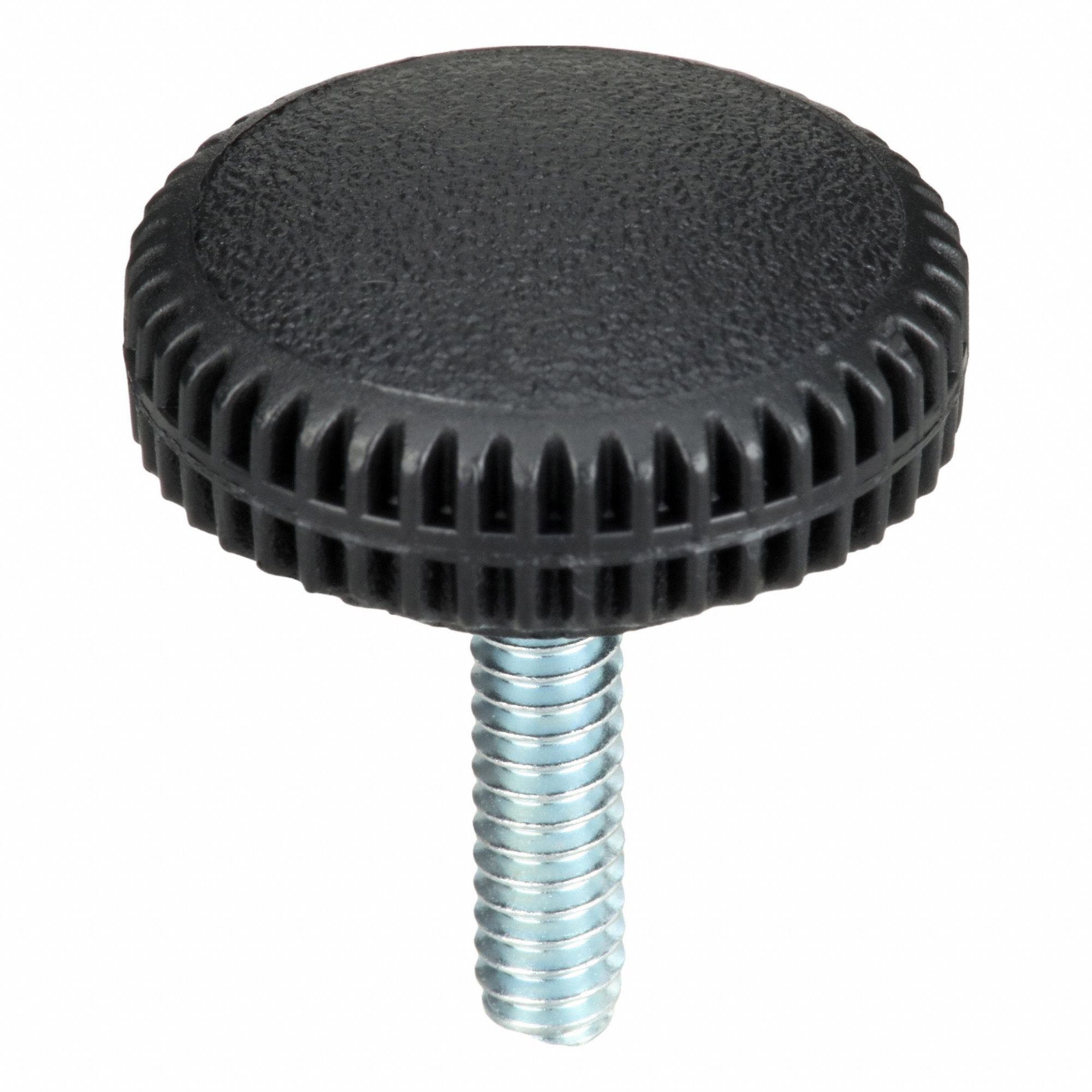 Hand Knob: Knurled, Plastic w/ Steel Thread, #10-24 Thread, 0.75 in Thread Lg, 0.75 in Dia