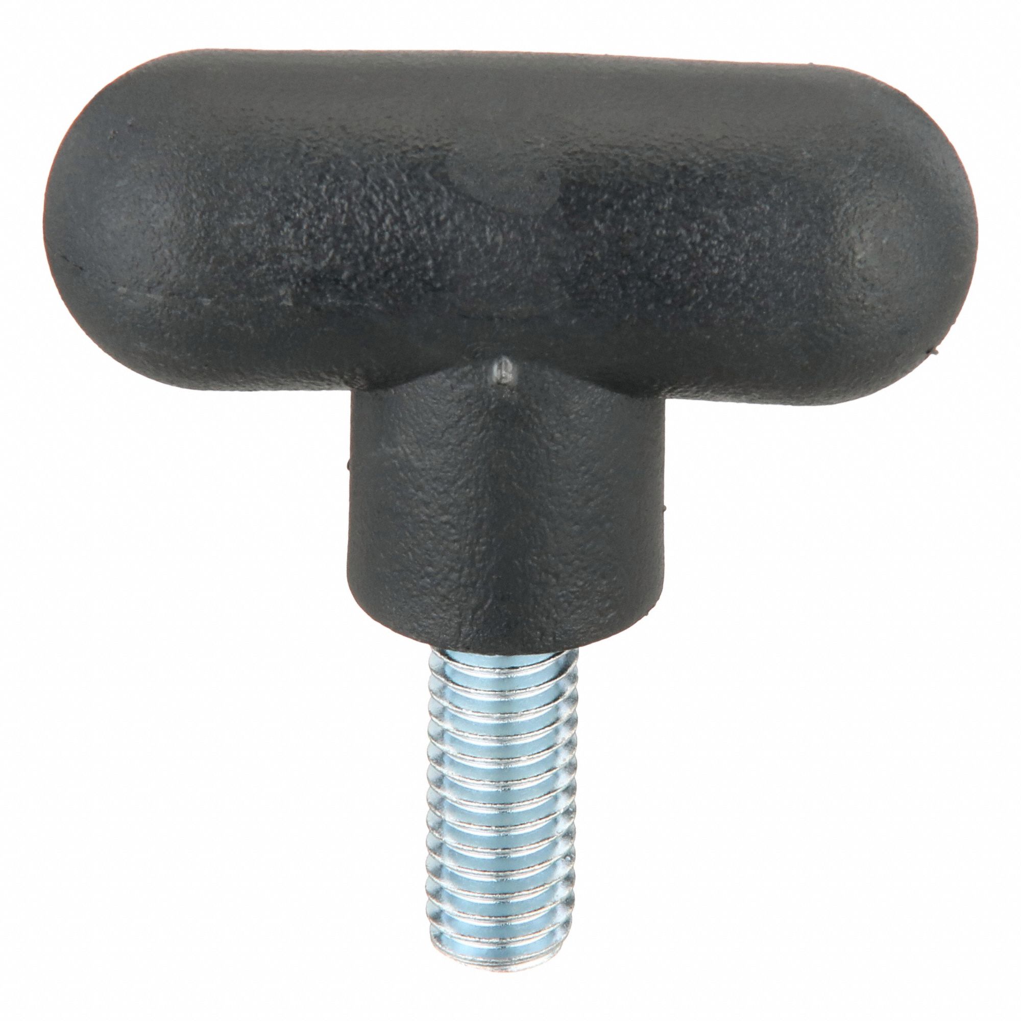 Hand Knob: T, Plastic w/ Steel Thread, 3/8"-16 Thread, 1 in Thread Lg