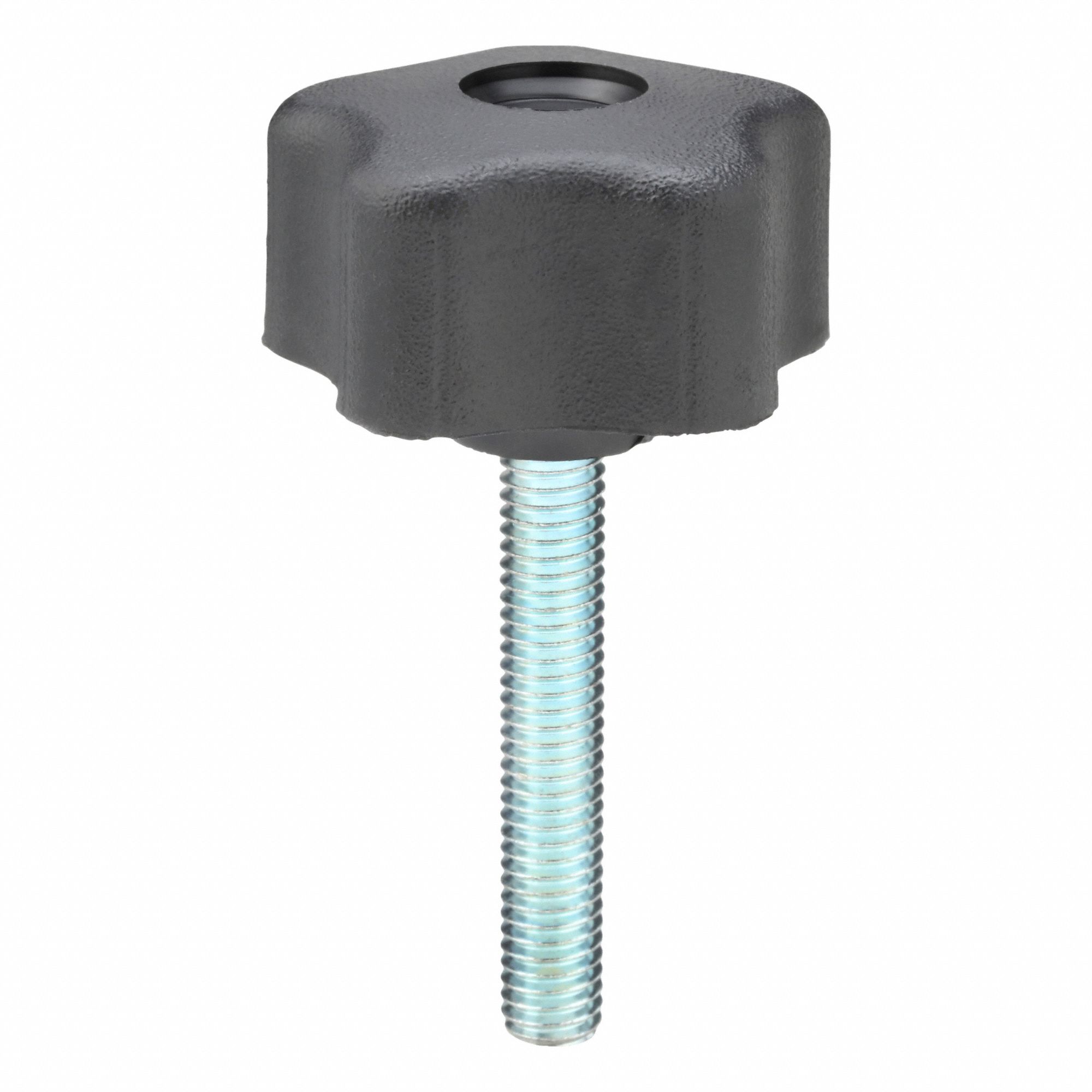 Hand Knob: 5 Point, Plastic w/ Steel Thread, 3/8"-16 Thread, 2.25 in Thread Lg