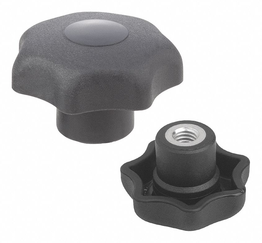 STAR HAND KNOB, M5, THREADED BUSHING, 0.63, 0.98, STAINLESS STEEL INSERT