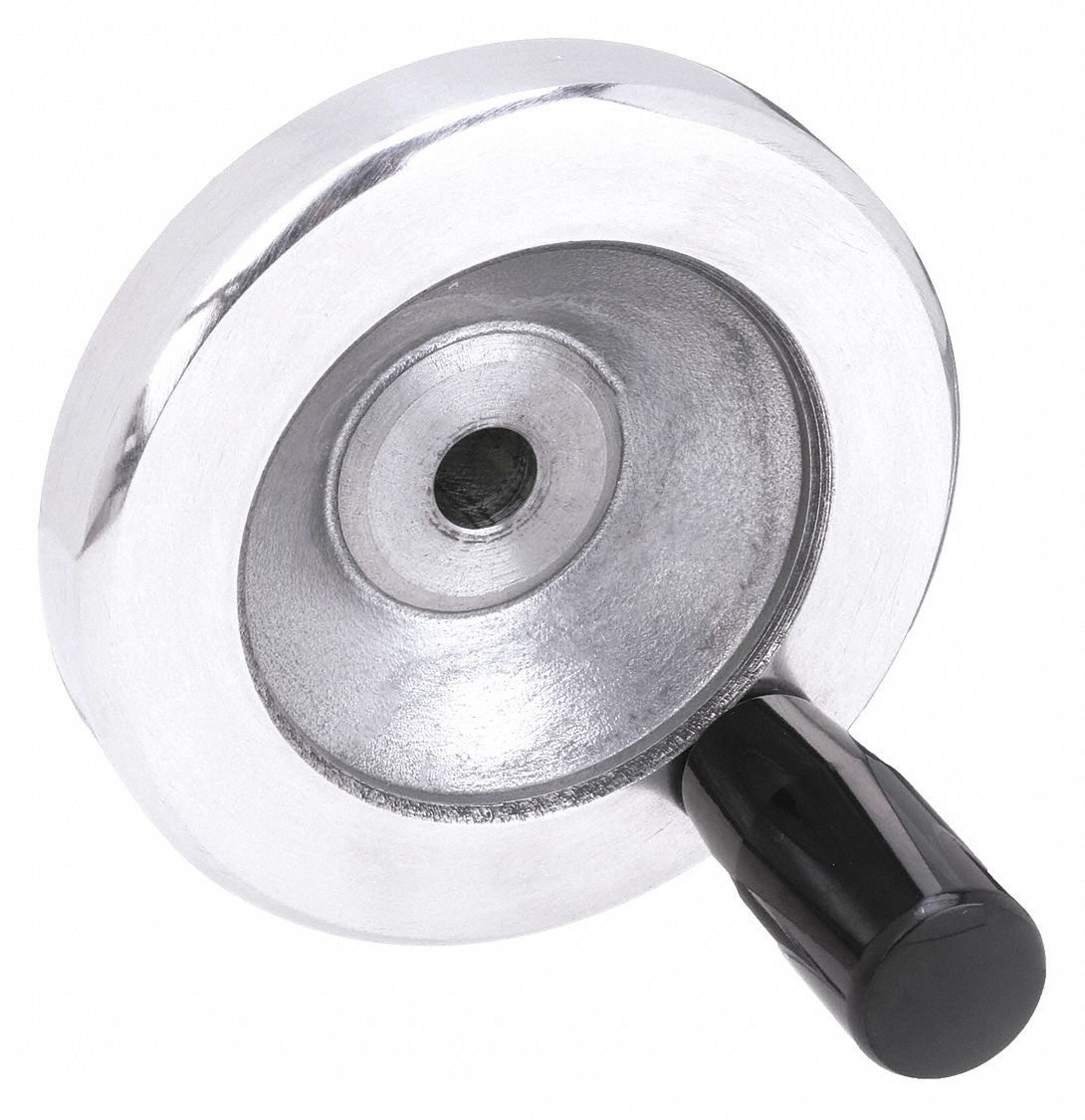 Hand Wheel: Solid, Fixed Handle, Aluminum, 1/2 in Bore, 125 mm Dia, Zinc-Plated