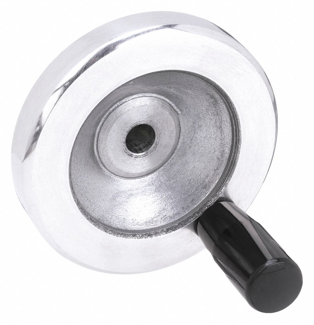 Hand Wheel: Solid, Revolving Handle, Aluminum, 1/2 in Bore, 125 mm Dia, Zinc-Plated