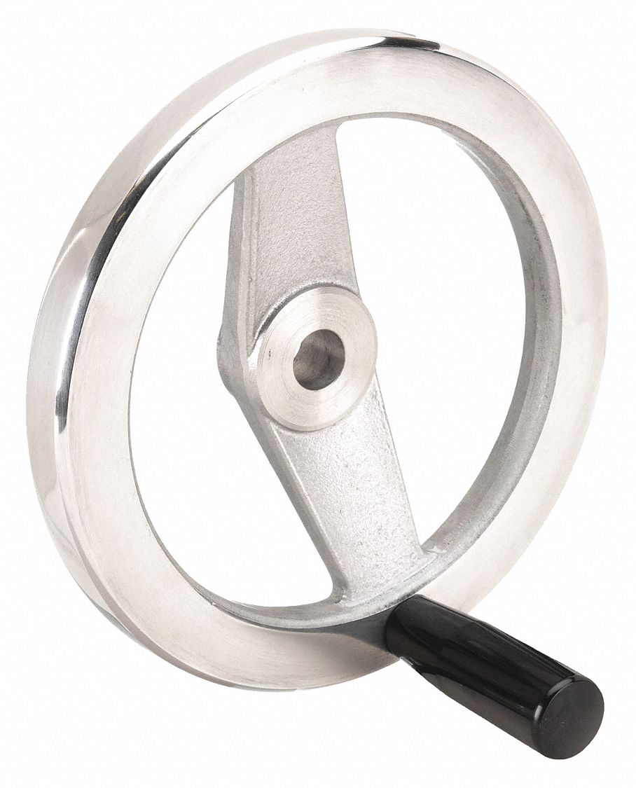 Hand Wheel: Spoked, Fixed Handle, Aluminum, 3/4 in Bore, 200 mm Dia, Zinc-Plated