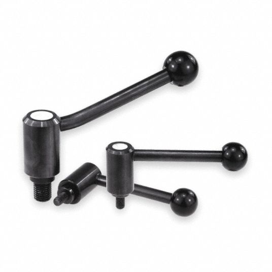 KIPP Adjustable Handle: Ball Knob, Steel Handle, Black, 5/16