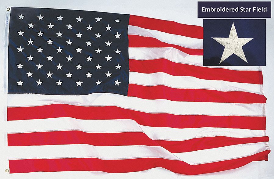 US Flag: 12 ft Ht, 18 ft Wd, Polyester, 60 ft Min. Flagpole Ht, Outdoor
