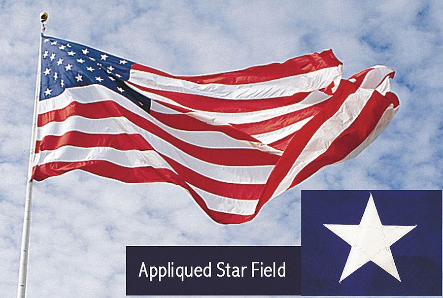 US Flag: 15 ft Ht, 25 ft Wd, Polyester, 80 ft Min. Flagpole Ht, Outdoor