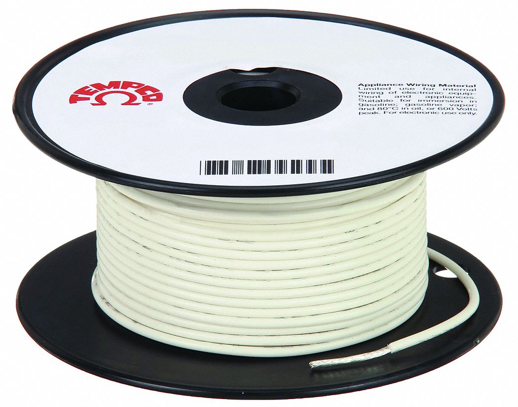 TEMPCO High Temp Lead Wire: 14 AWG Wire Size, White, 100 ft Lg
