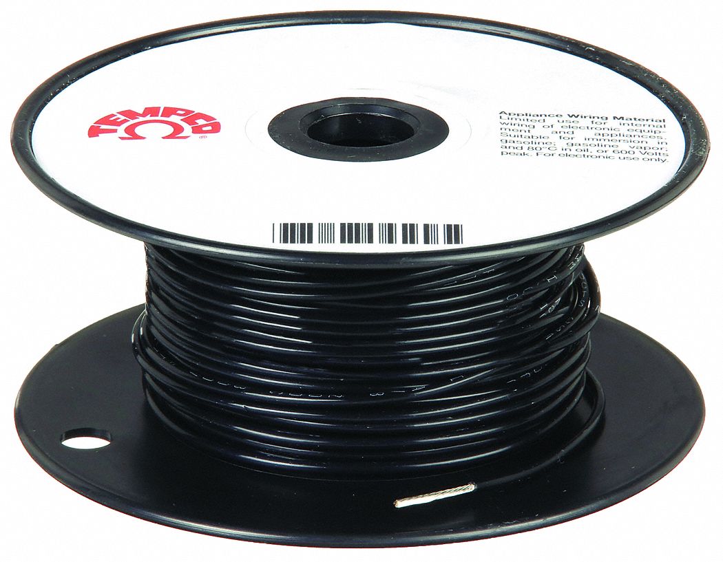 TEMPCO High Temp Lead Wire: 16 AWG Wire Size, Black, 100 ft Lg