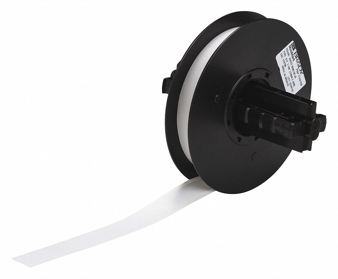 Continuous Label Stock: 1/2 in x 100 ft, Vinyl, White (Gloss), Outdoor