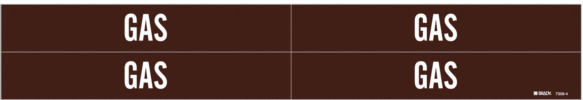 Pipe Marker: Gas, Brown, White, Fits 3/4 to 2 3/8 in Pipe O.D., 4 Pipe Markers, Without Arrows