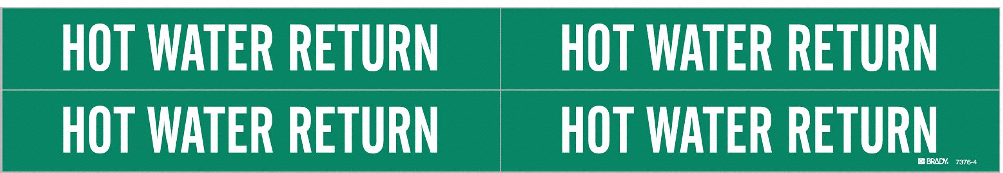 Pipe Marker: Hot Water Return, Green, White, Fits 3/4 to 2 3/8 in Pipe O.D., 4 Pipe Markers
