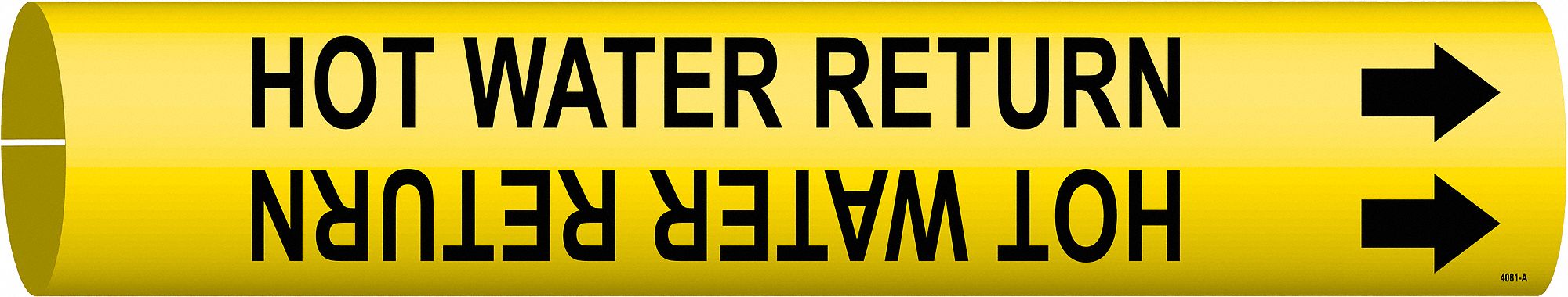 Pipe Marker: Hot Water Return, Yellow, Black, Fits 3/4 to 1 3/8 in Pipe O.D., 1 Pipe Markers