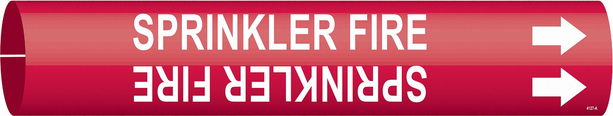 Pipe Marker: Sprinkler Fire, Red, White, Fits 3/4 to 1 3/8 in Pipe O.D., 1 Pipe Markers, With Arrows