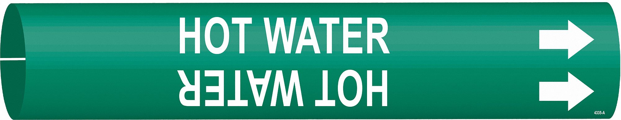 Pipe Marker: Hot Water, Green, White, Fits 3/4 to 1 3/8 in Pipe O.D., 1 Pipe Markers, With Arrows