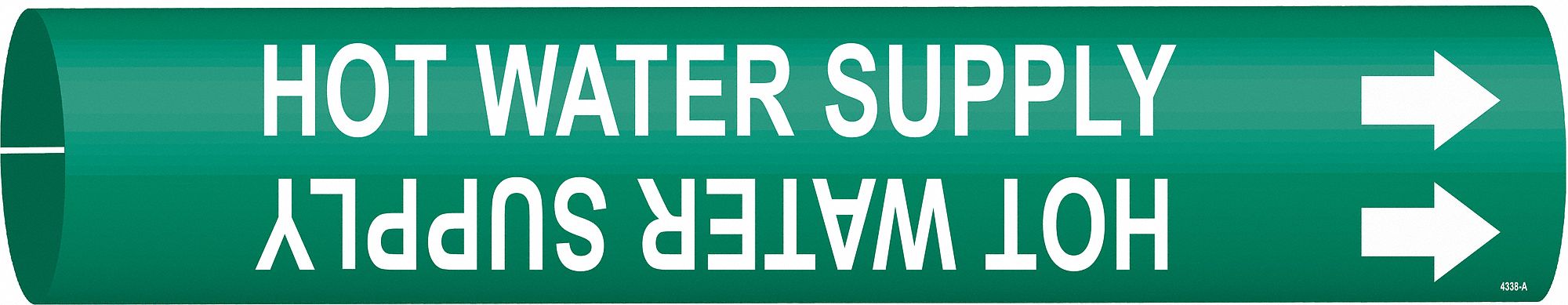 Pipe Marker: Hot Water Supply, Green, White, Fits 3/4 to 1 3/8 in Pipe O.D., 1 Pipe Markers
