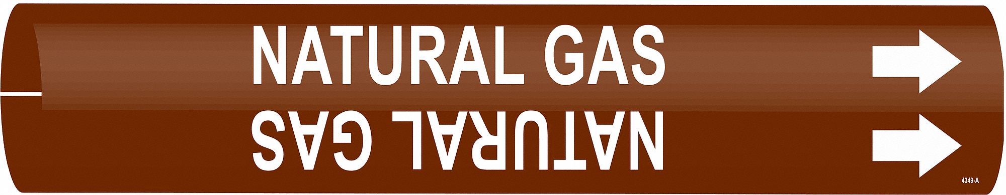 Pipe Marker: Natural Gas, Brown, White, Fits 3/4 to 1 3/8 in Pipe O.D., 1 Pipe Markers, With Arrows