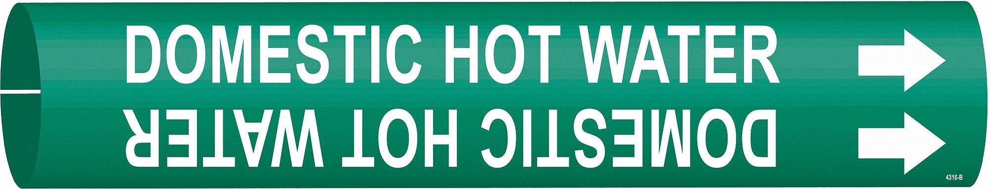 Pipe Marker: Domestic Hot Water, Green, White, Fits 1 1/2 to 2 3/8 in Pipe O.D., 1 Pipe Markers