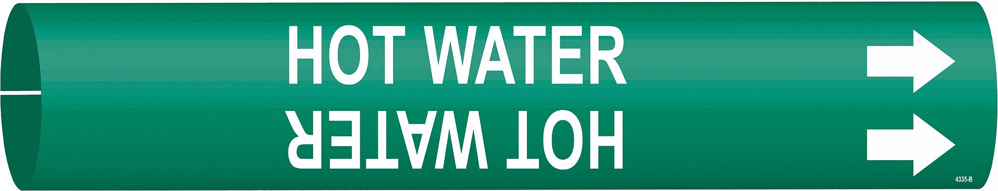 Pipe Marker: Hot Water, Green, White, Fits 1 1/2 to 2 3/8 in Pipe O.D., 1 Pipe Markers, With Arrows