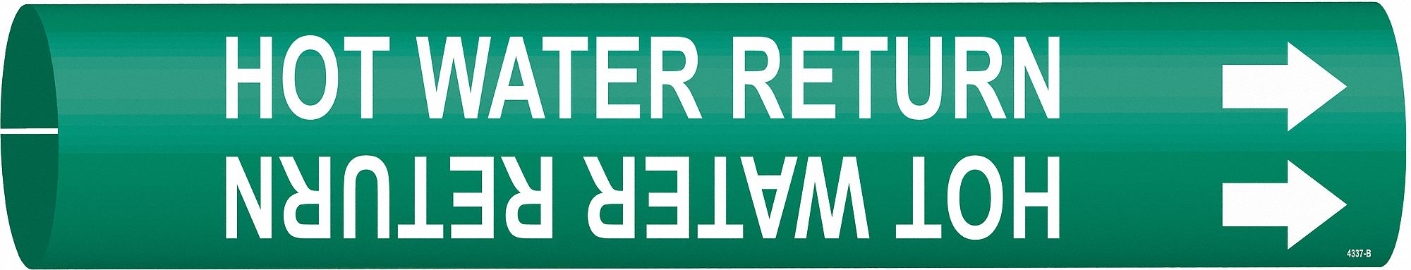 Pipe Marker: Hot Water Return, Green, White, Fits 1 1/2 to 2 3/8 in Pipe O.D., 1 Pipe Markers