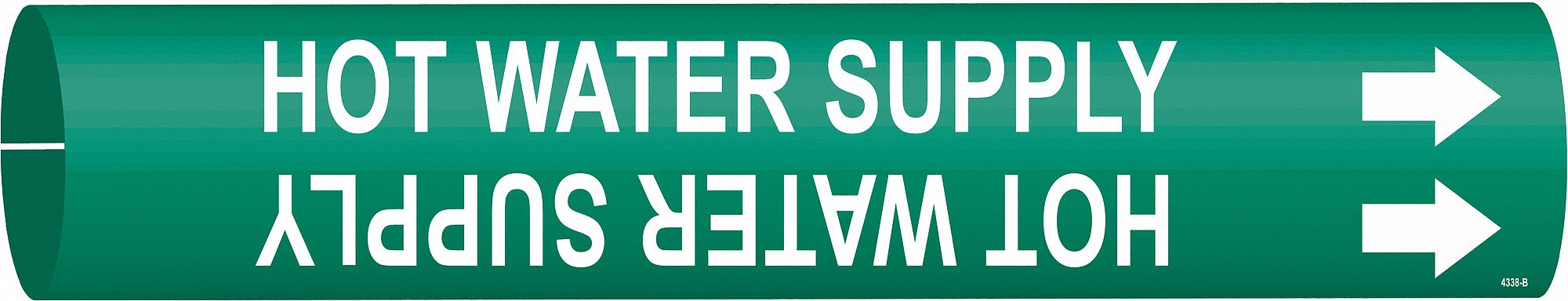 Pipe Marker: Hot Water Supply, Green, White, Fits 1 1/2 to 2 3/8 in Pipe O.D., 1 Pipe Markers