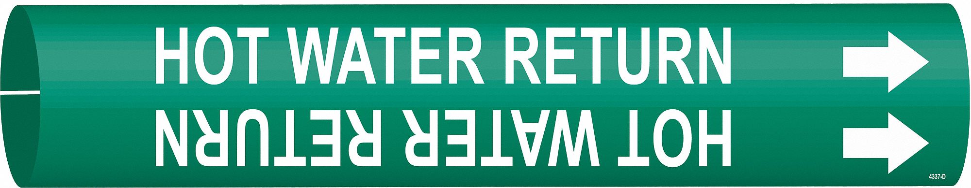 Pipe Marker: Hot Water Return, Green, White, Fits 4 to 6 in Pipe O.D., 1 Pipe Markers, With Arrows