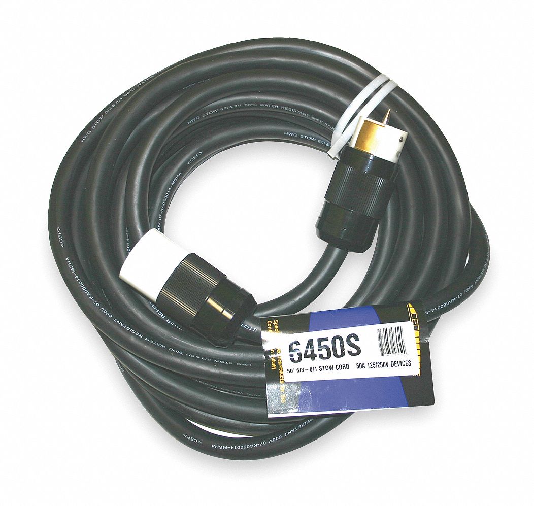 SOUTHWIRE Temporary Power Cord 50 A Max. Amps, 125/250V AC, CS6364, CS6365, 6/3/8/1 Wire Size