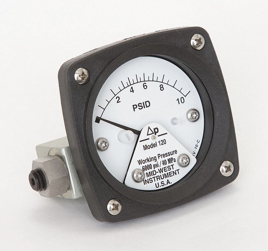 Diaphragm Type 3/2/3% Full Scale Accuracy Mid-West 142-AA-00-OO-20H Differential Pressure Gauge with Aluminum Body and 316 Stainless Steel Internals 2-1/2 Dial 0-20 IN H2O Range 1/4 FNPT Back Connection 3000 psig SWP 