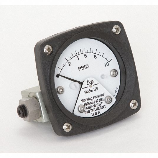 MIDWEST INSTRUMENT Differential Pressure Gauge 0 to 10 psid, Back, 1/4