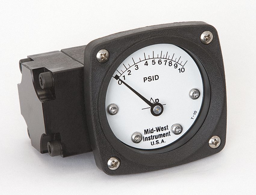 MIDWEST INSTRUMENT, 0 to 10 psid, Back, Differential Pressure Gauge