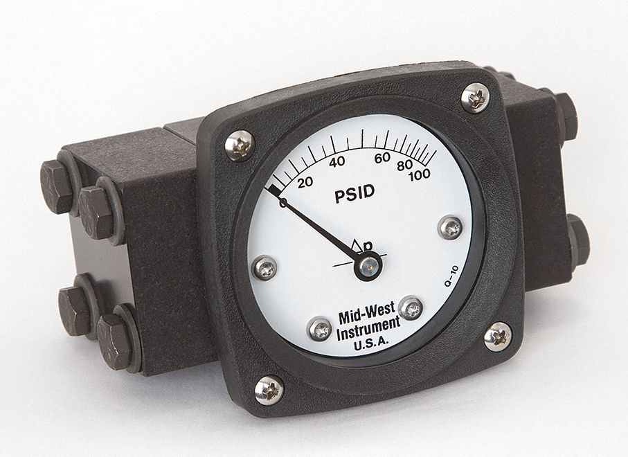 MIDWEST INSTRUMENT, 0 to 100 psid, Back, Differential Pressure Gauge