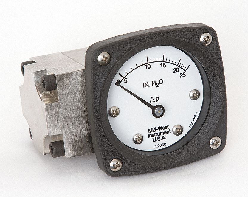 MIDWEST INSTRUMENT, 0 to 25 in wc, Back, Differential Pressure Gauge