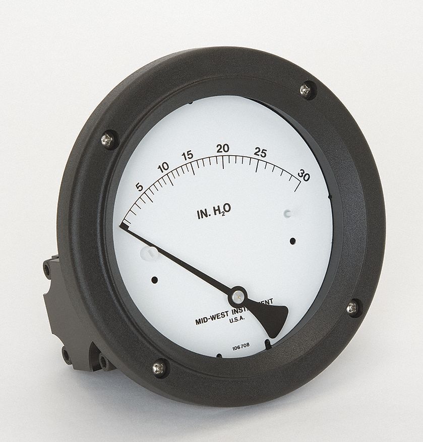 MIDWEST INSTRUMENT, 0 to 30 in wc, Back, Differential Pressure Gauge