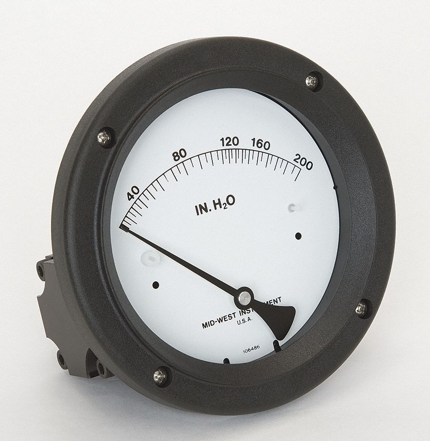 MIDWEST INSTRUMENT, 0 to 200 in wc, Back, Differential Pressure Gauge