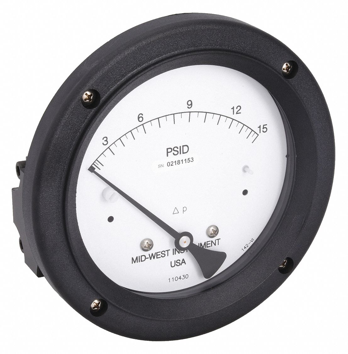 Differential Pressure Gauge: Back, 1/4 in NPT Female, Model 142, 4 1/2 in Dial