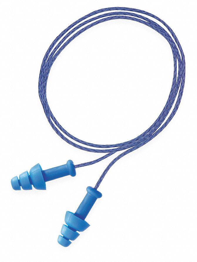 HONEYWELL HOWARD LEIGHT Flanged Ear Plugs, 25 dB Noise Reduction Rating NRR, Corded, M, Blue, PK
